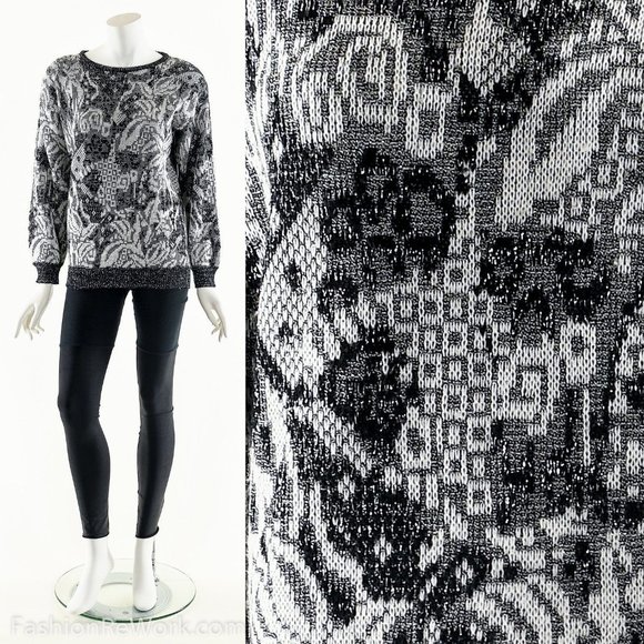 Gray Metallic Sweater,Abstract Graphic Sweater, - Picture 1 of 7